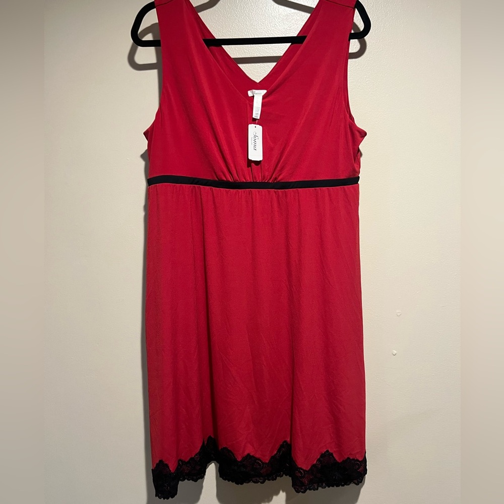 NWWT Soma intimates dress nightgown lace hem fit & flare ruby red size large